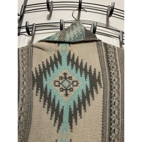 Dreamers Open Front Cardigan Sweater Women’s Medium/ Large Tribal Print Aqua - Picture 14 of 16